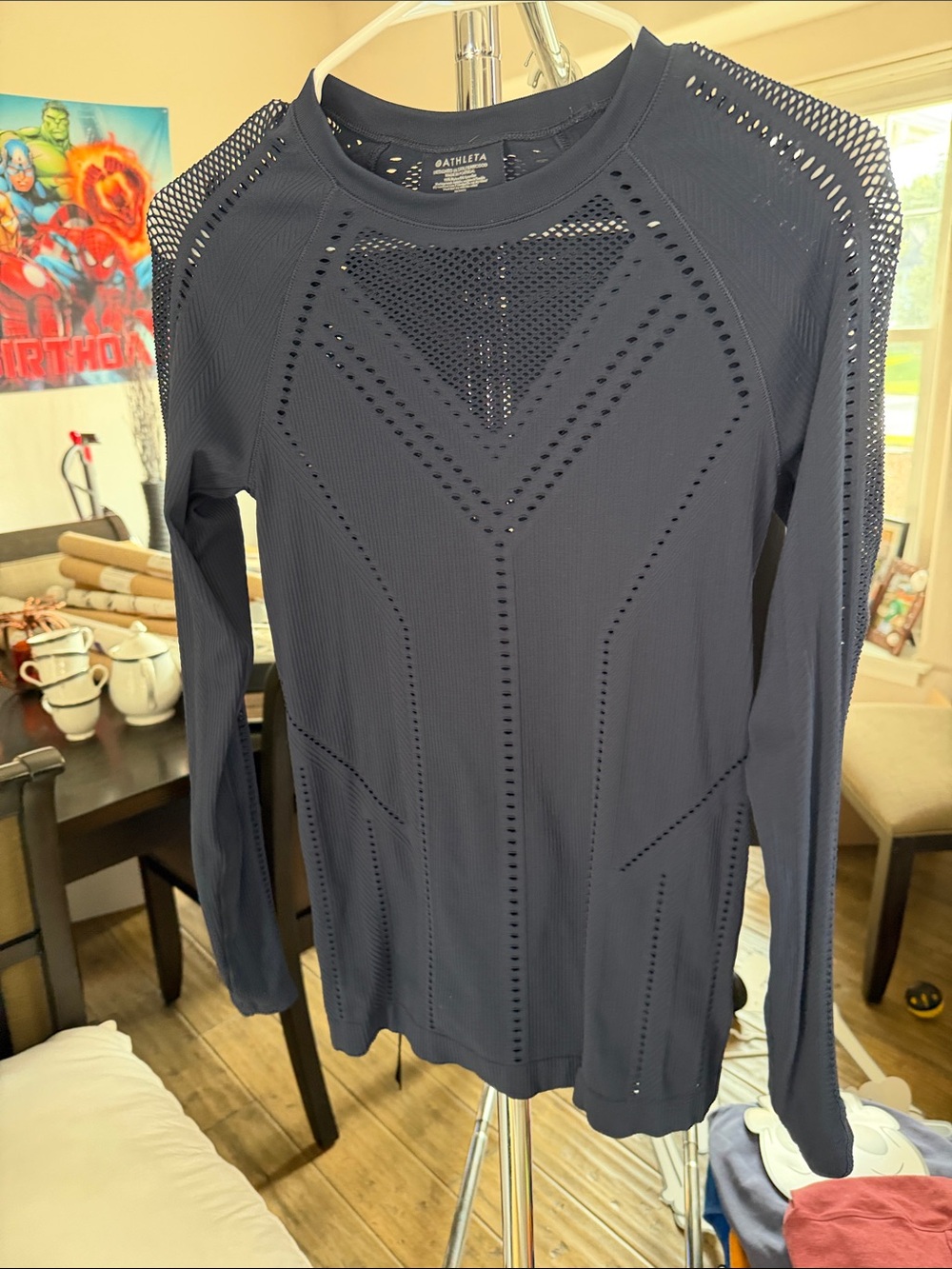 Athleta Navy Perforated Long-Sleeve Performance Tee
